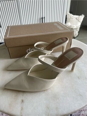 Dolce Vita Cream Pointed Toe Double-Strap Heeled Mules